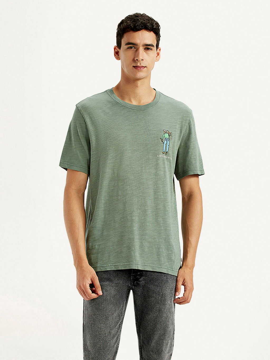 Men's Overdyed Olive Green Crew Neck T-shirt