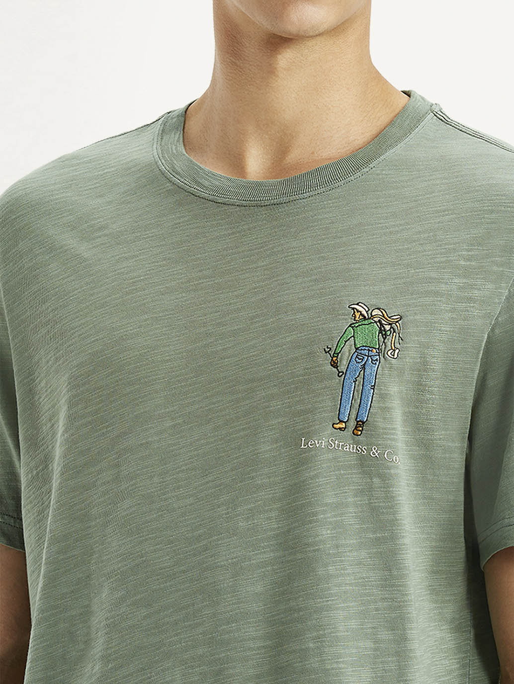 Men's Overdyed Olive Green Crew Neck T-shirt