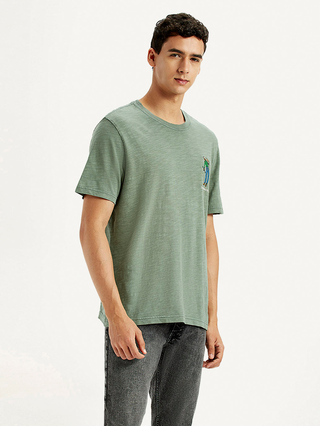 Men's Overdyed Olive Green Crew Neck T-shirt