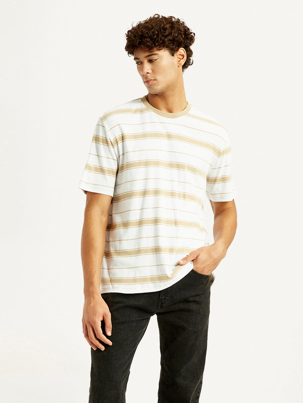 Men's Striped White Crew Neck T-shirt