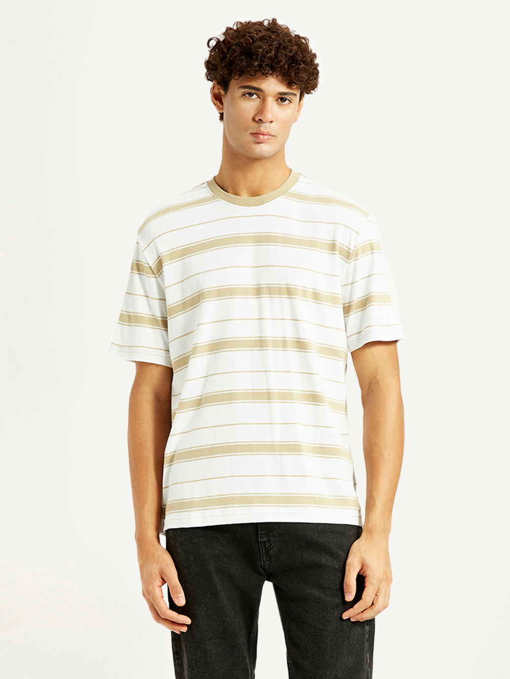 Men's Striped White Crew Neck T-shirt