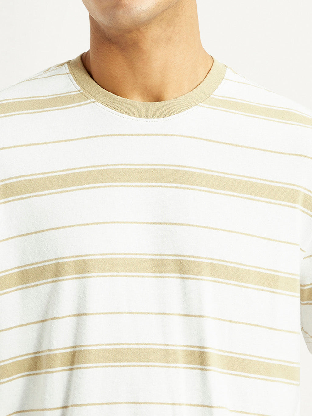 Men's Striped White Crew Neck T-shirt