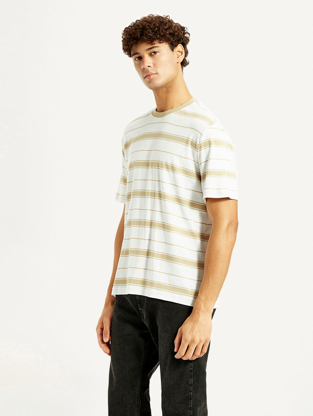 Men's Striped White Crew Neck T-shirt