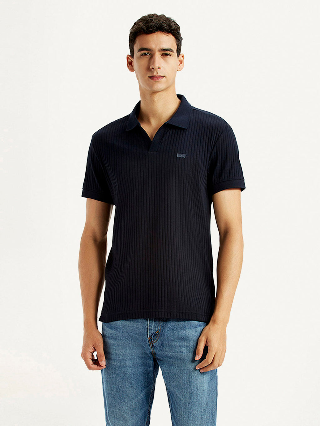 Men's Textured Black Slim Fit Polo T-shirt