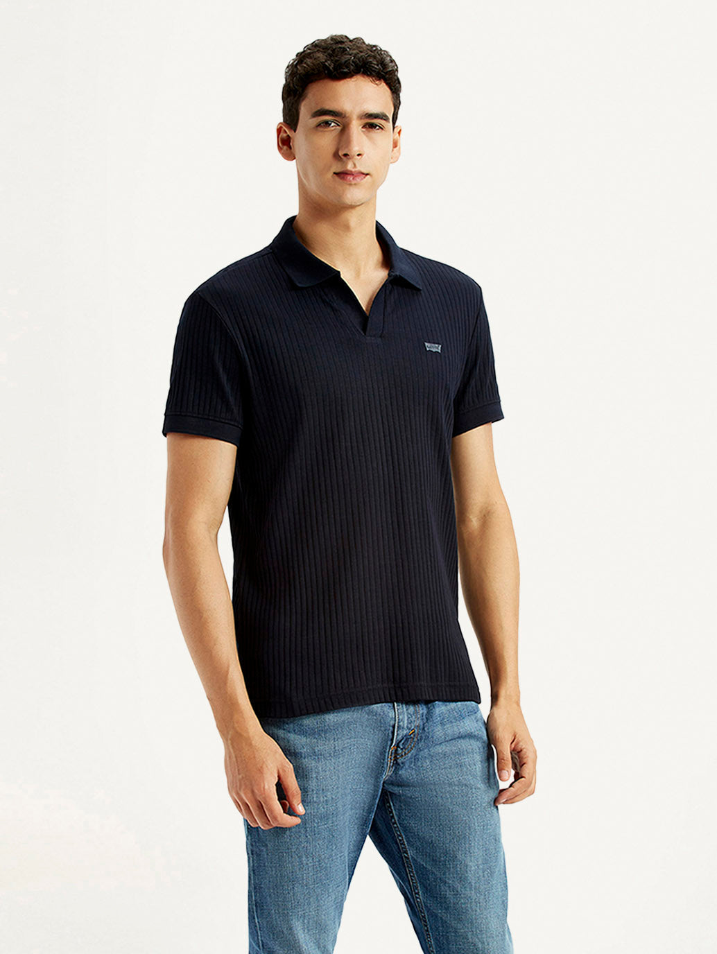 Men's Textured Black Slim Fit Polo T-shirt