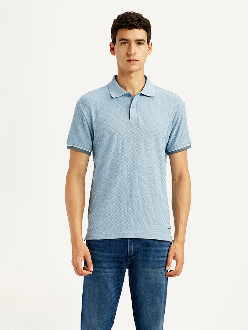 Men's Solid Light Blue Slim Fit Polo T-shirt
