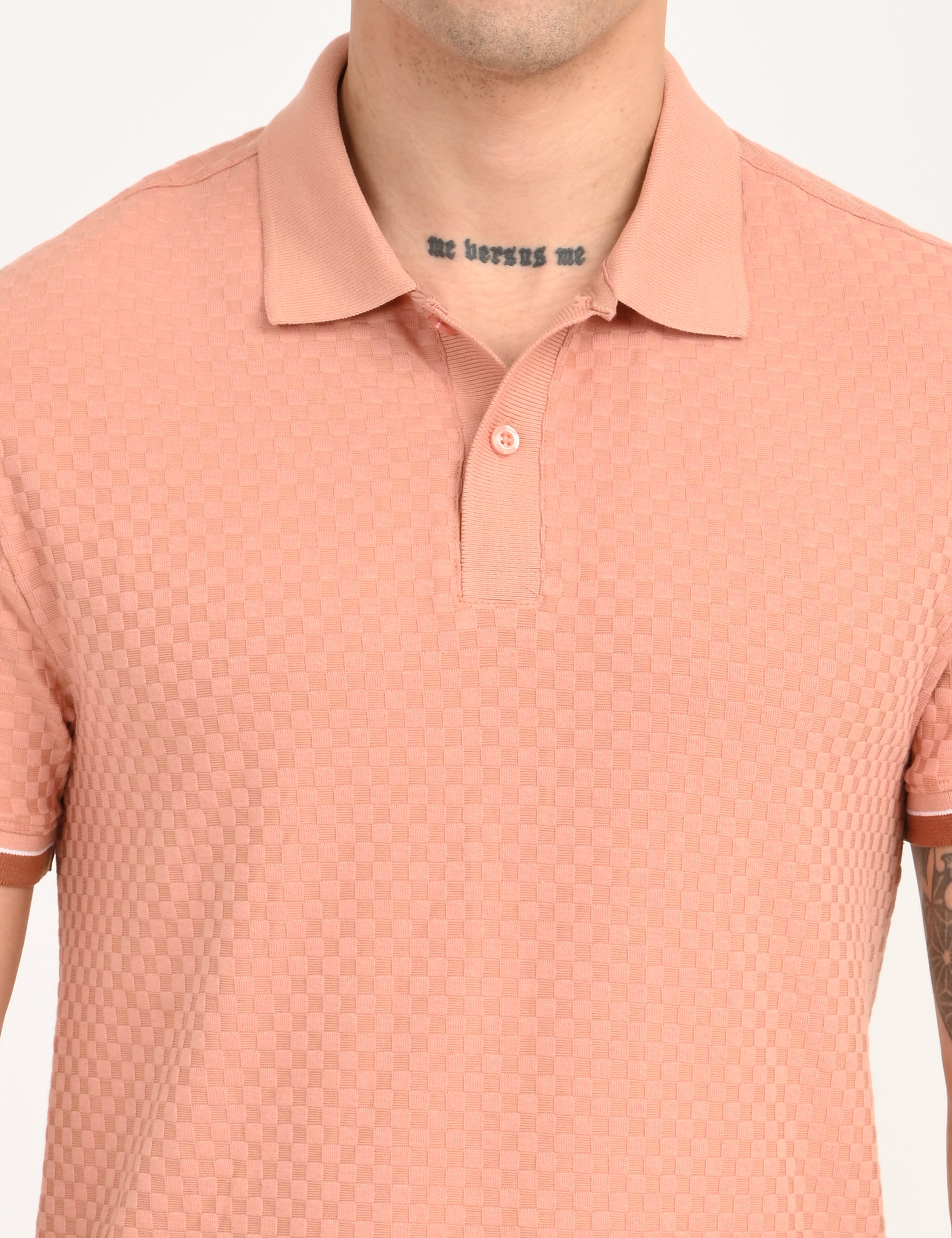 Men's Redloop Textured Pink Slim Fit Polo T-shirt
