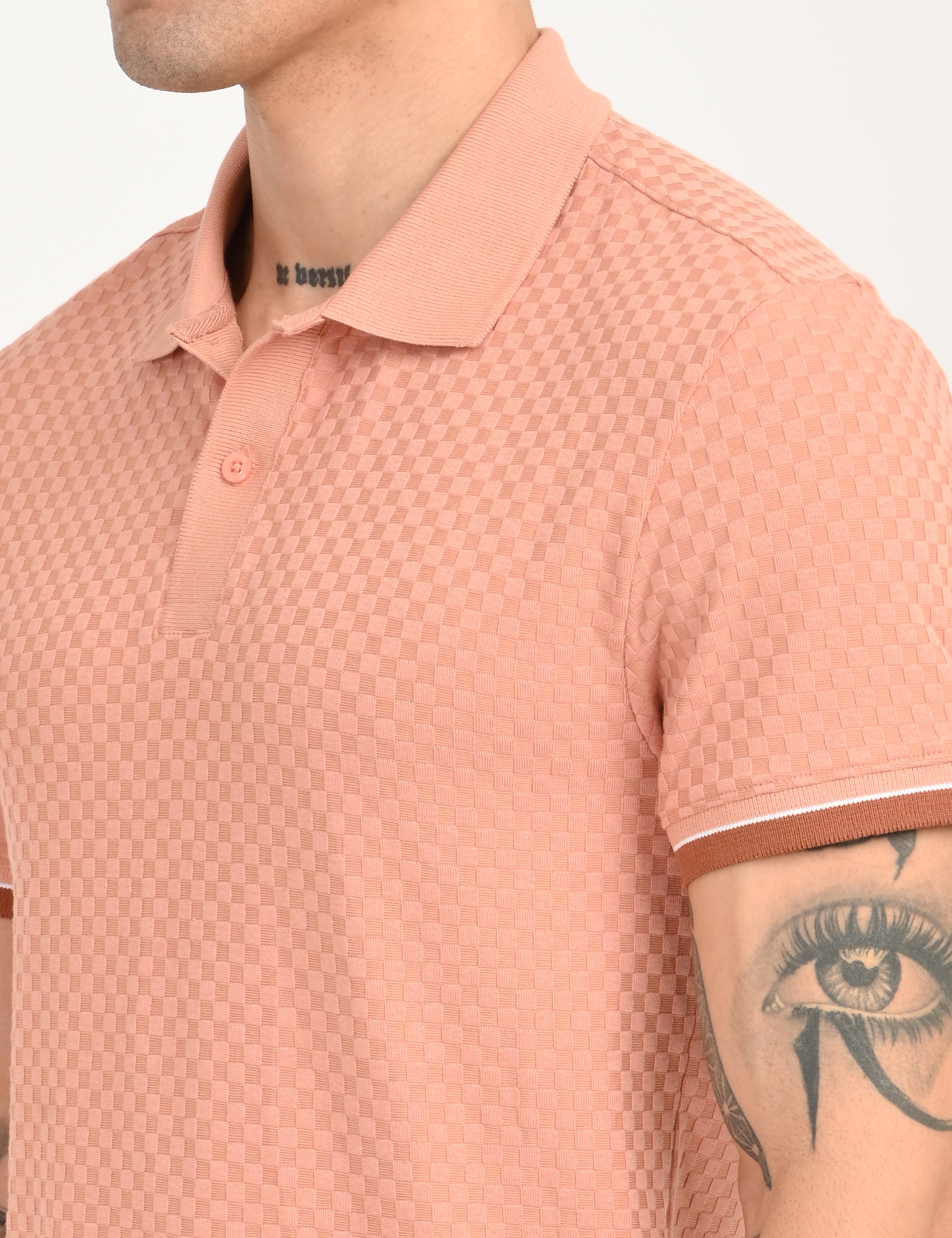 Men's Redloop Textured Pink Slim Fit Polo T-shirt