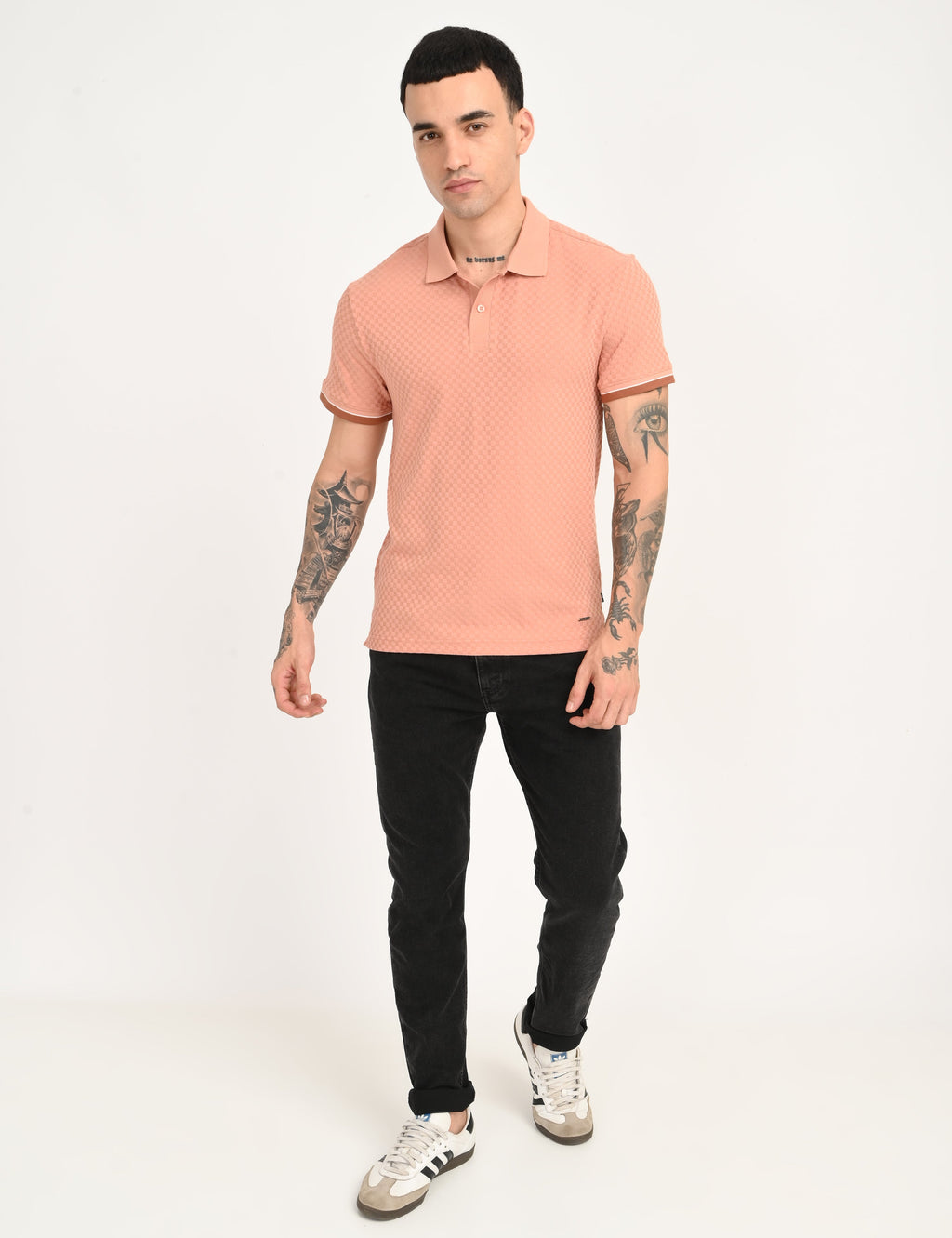 Men's Redloop Textured Pink Slim Fit Polo T-shirt