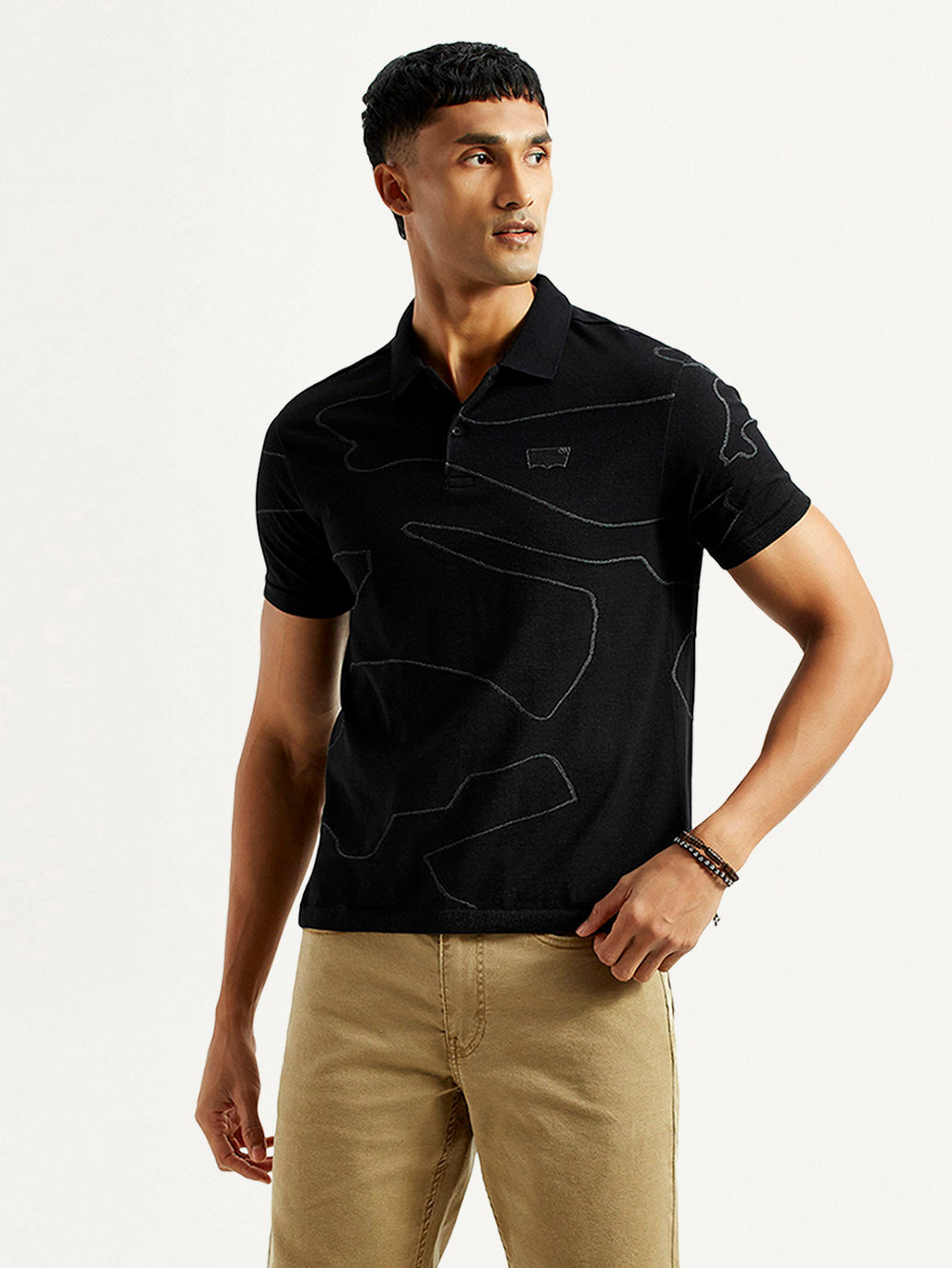 Men's Abstract Black Slim Fit Polo T-Shirt