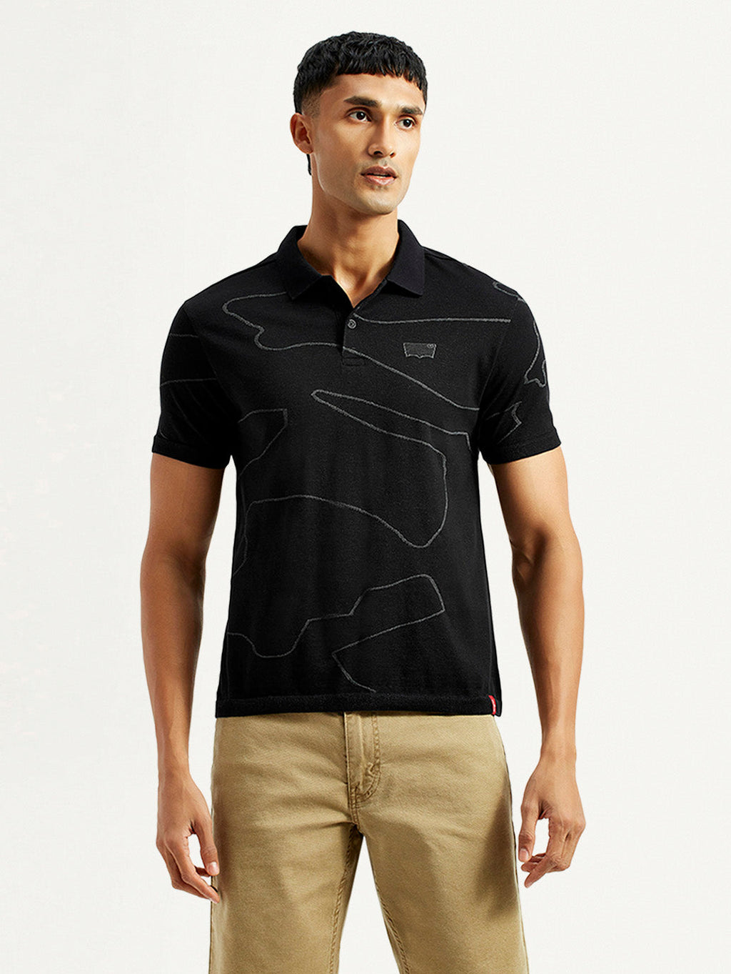 Men's Abstract Black Slim Fit Polo T-Shirt