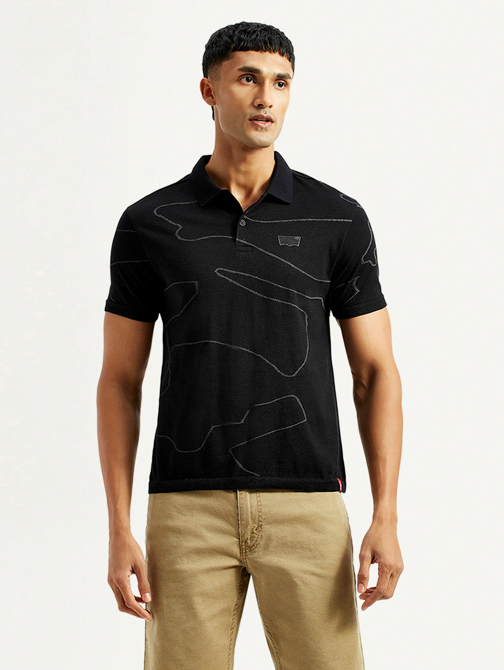 Men's Abstract Black Slim Fit Polo T-Shirt