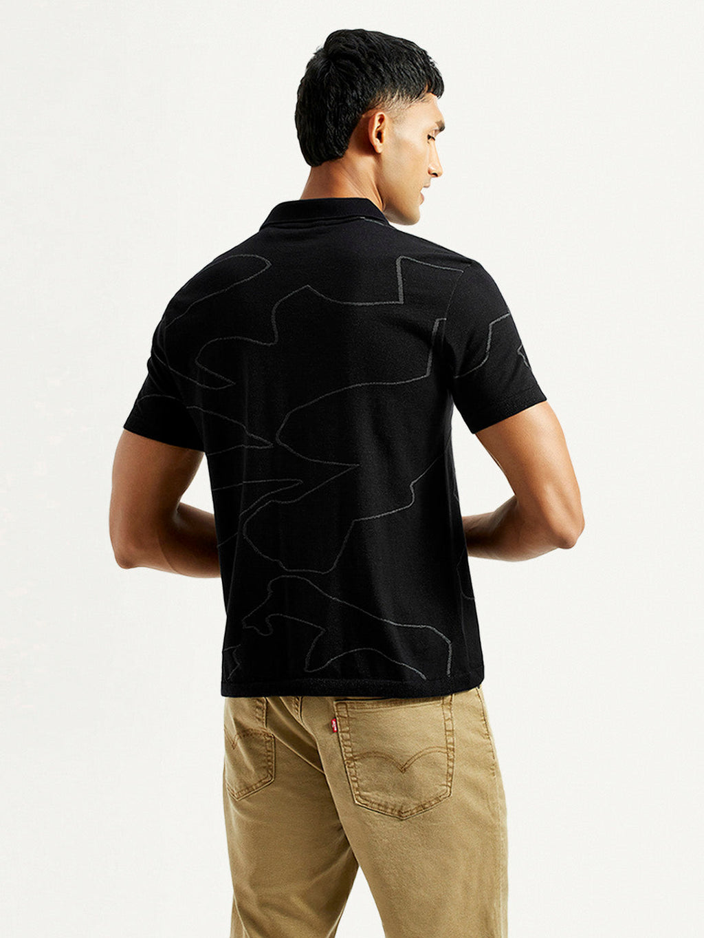 Men's Abstract Black Slim Fit Polo T-Shirt