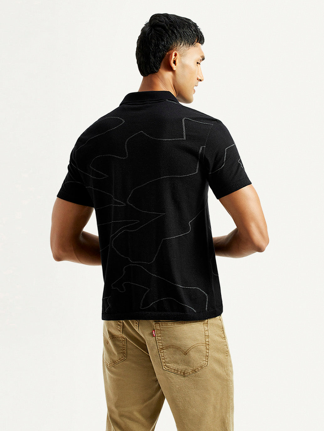 Men's Abstract Black Slim Fit Polo T-Shirt
