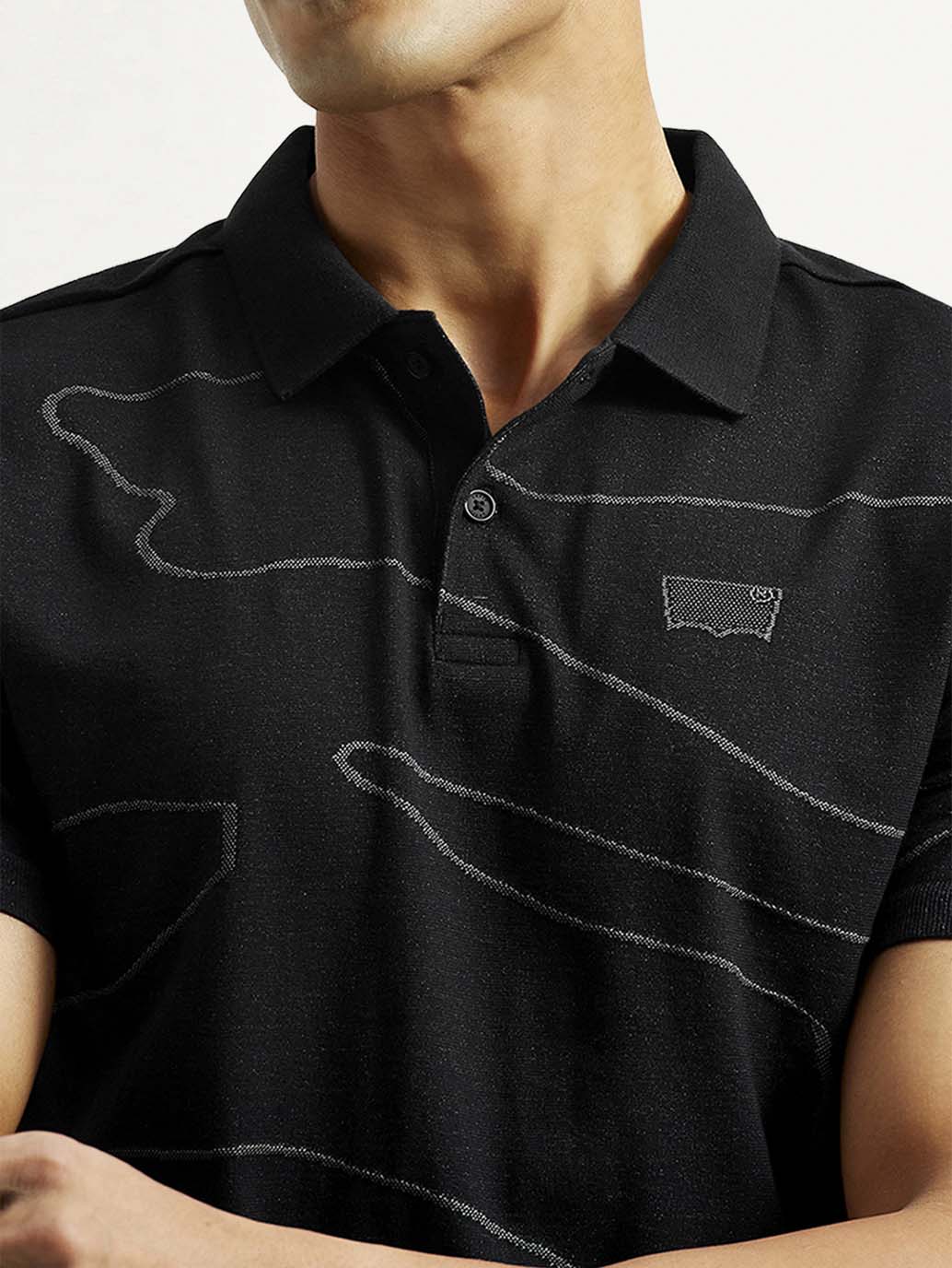 Men's Abstract Black Slim Fit Polo T-Shirt