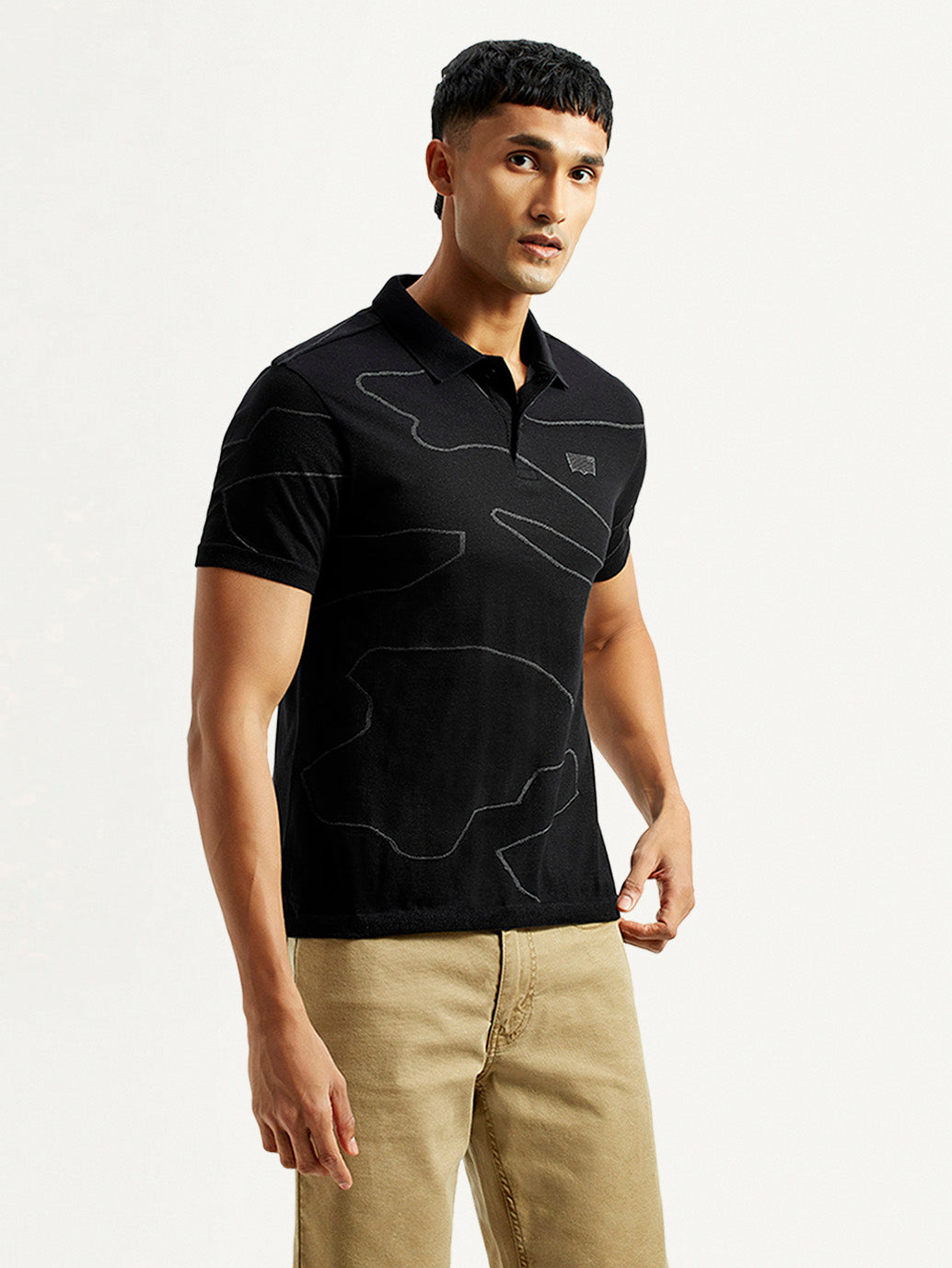 Men's Abstract Black Slim Fit Polo T-Shirt