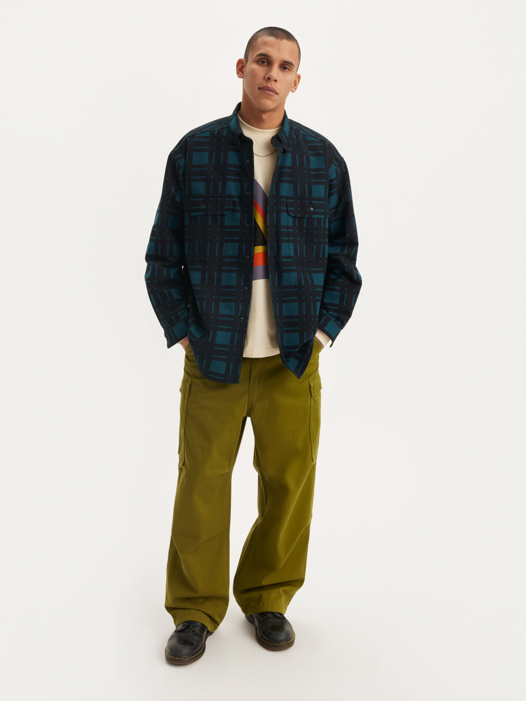 Men's Olive Loose Fit Cargo Trousers