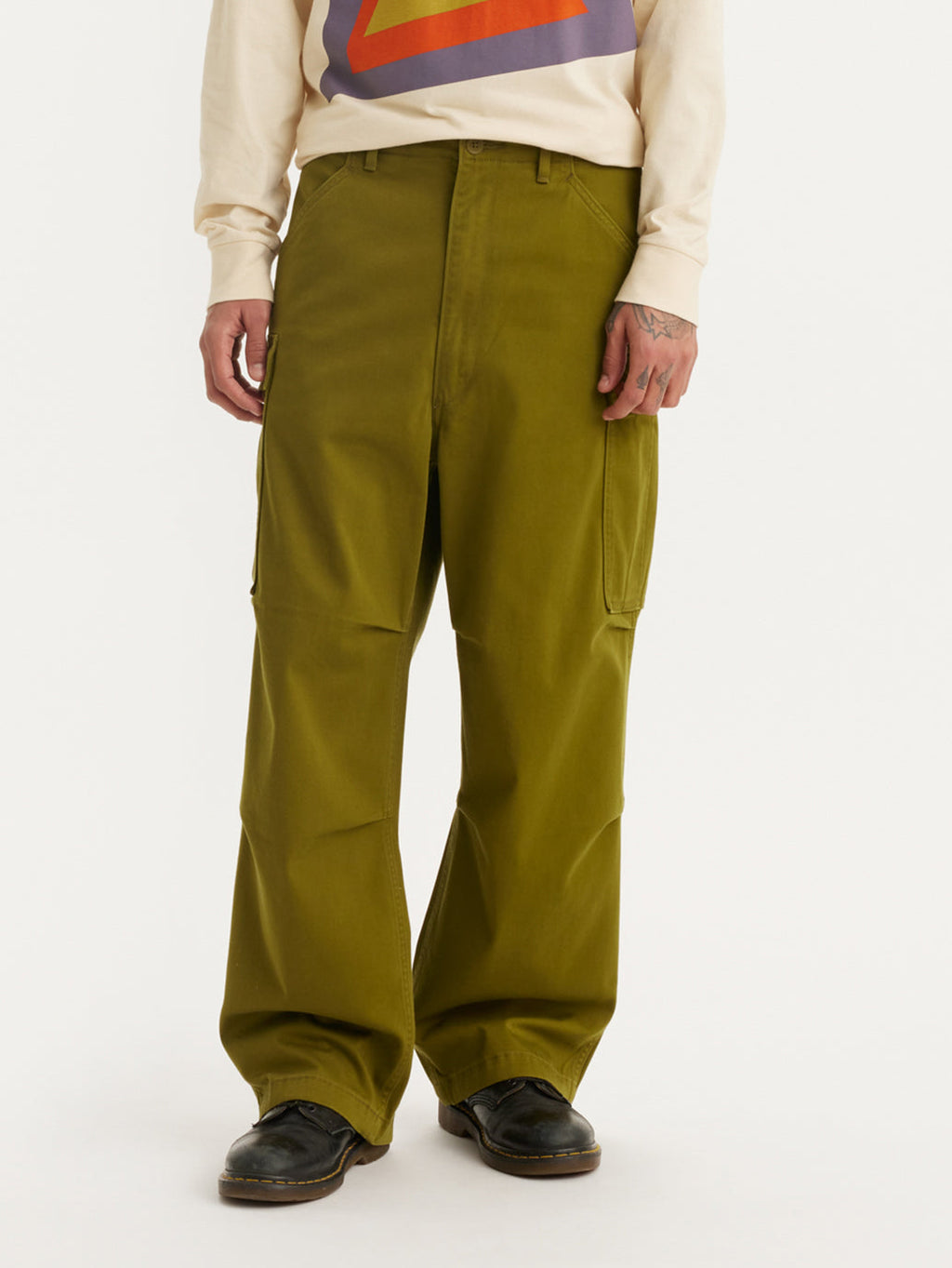 Men's Olive Loose Fit Cargo Trousers