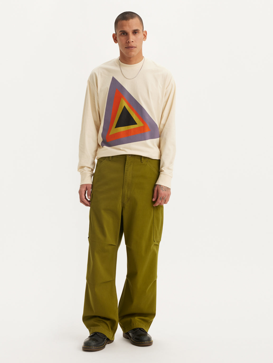 Men's Olive Loose Fit Cargo Trousers