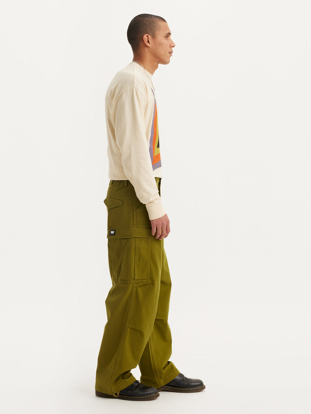 Men's Olive Loose Fit Cargo Trousers