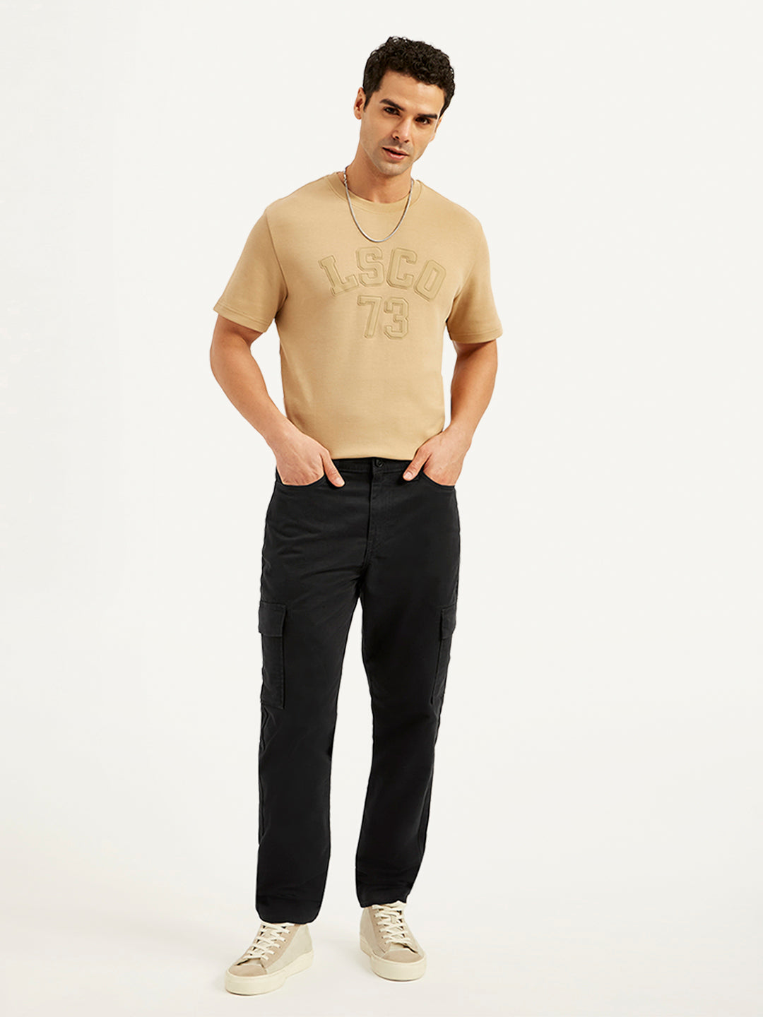Men's Black Straight Fit Cargo Trousers
