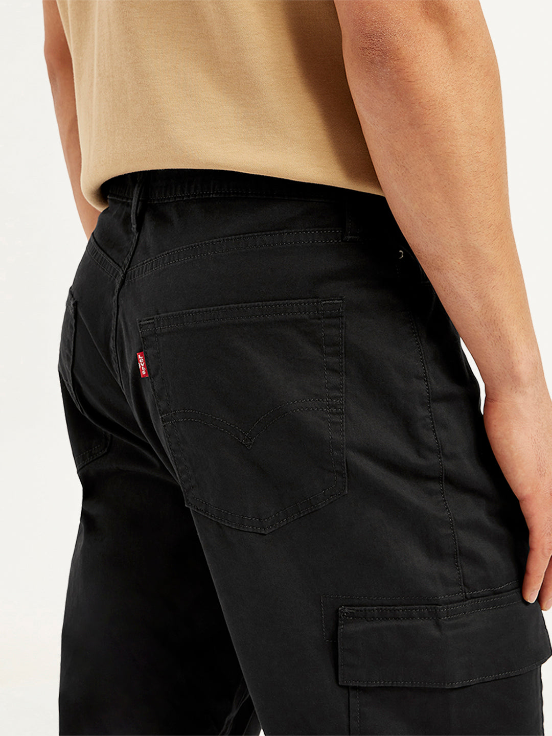 Men's Black Straight Fit Cargo Trousers