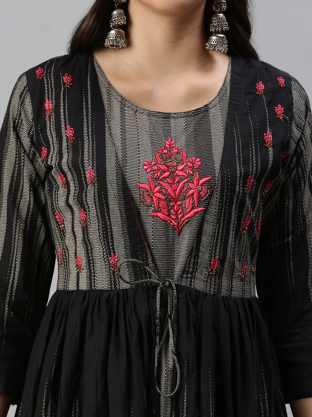 Women's Grey Ethnic Motifs Embroidered Anarkali Kurta