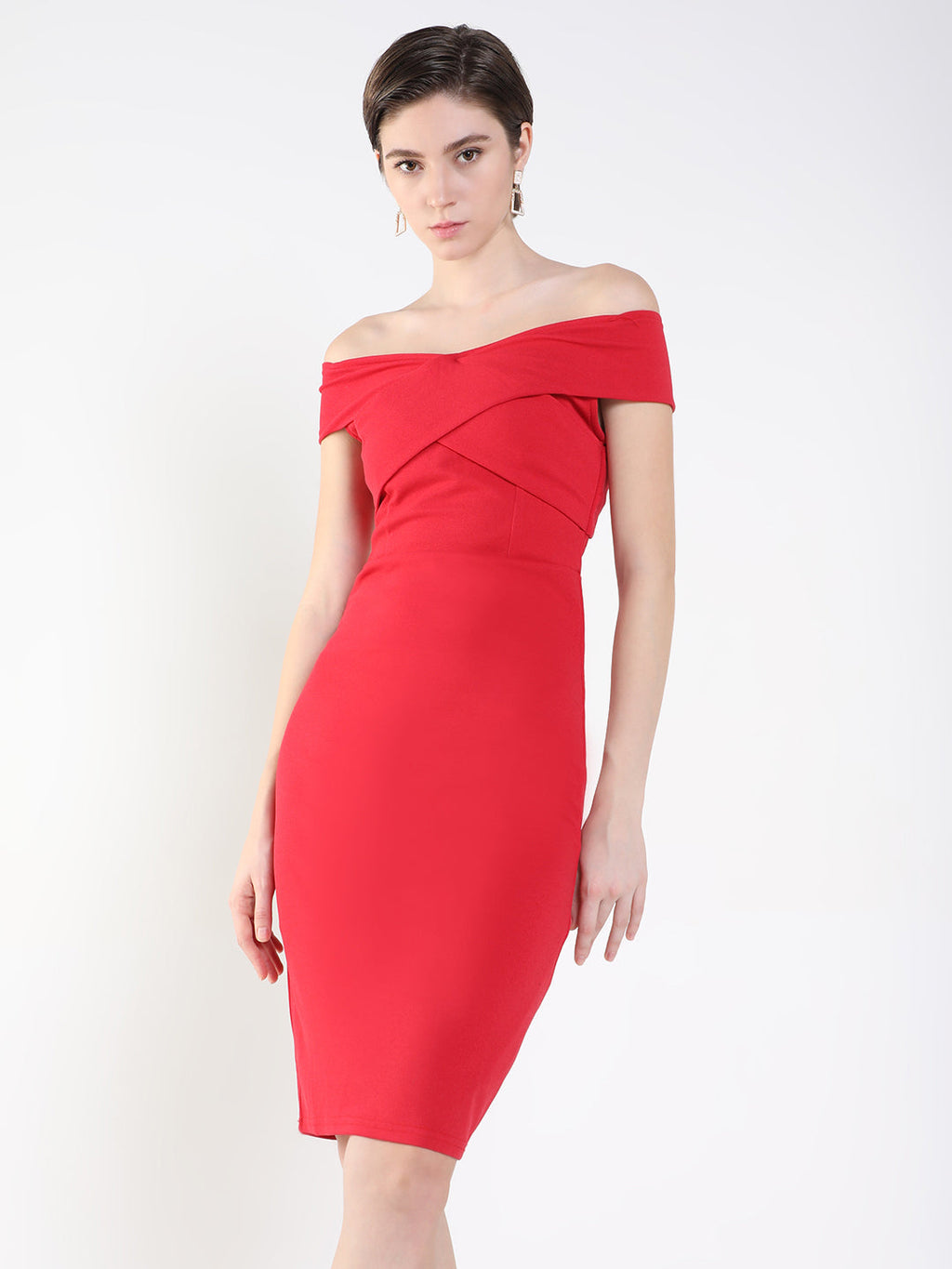 Women's Red Off-Shoulder Bodycon Dress