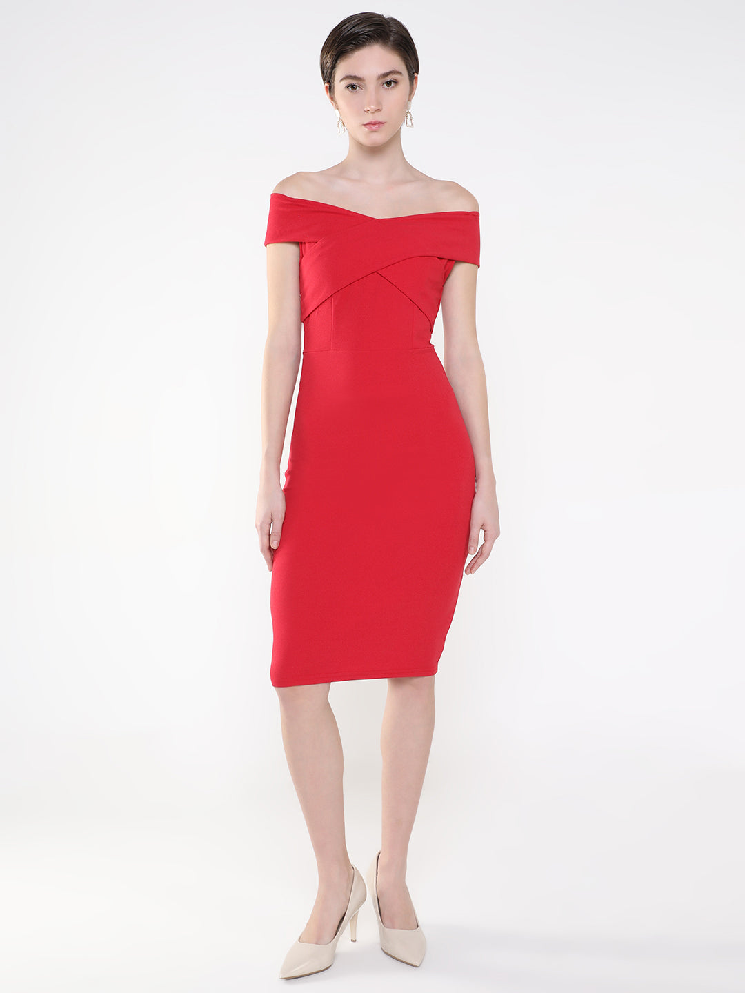 Women's Red Off-Shoulder Bodycon Dress