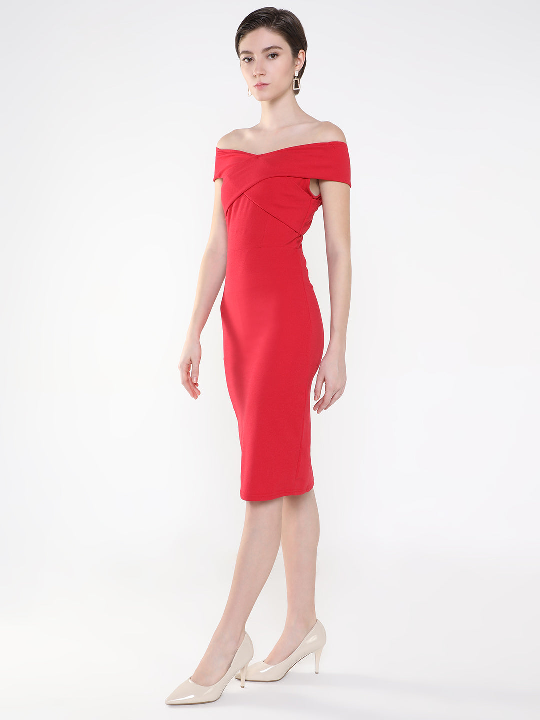 Women's Red Off-Shoulder Bodycon Dress