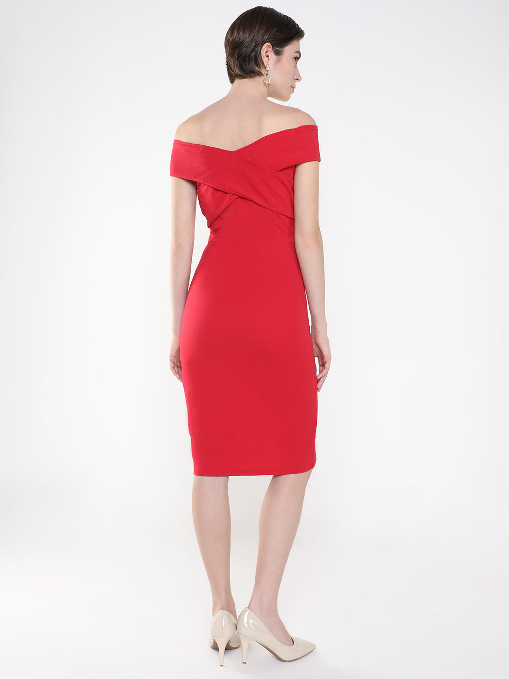 Women's Red Off-Shoulder Bodycon Dress