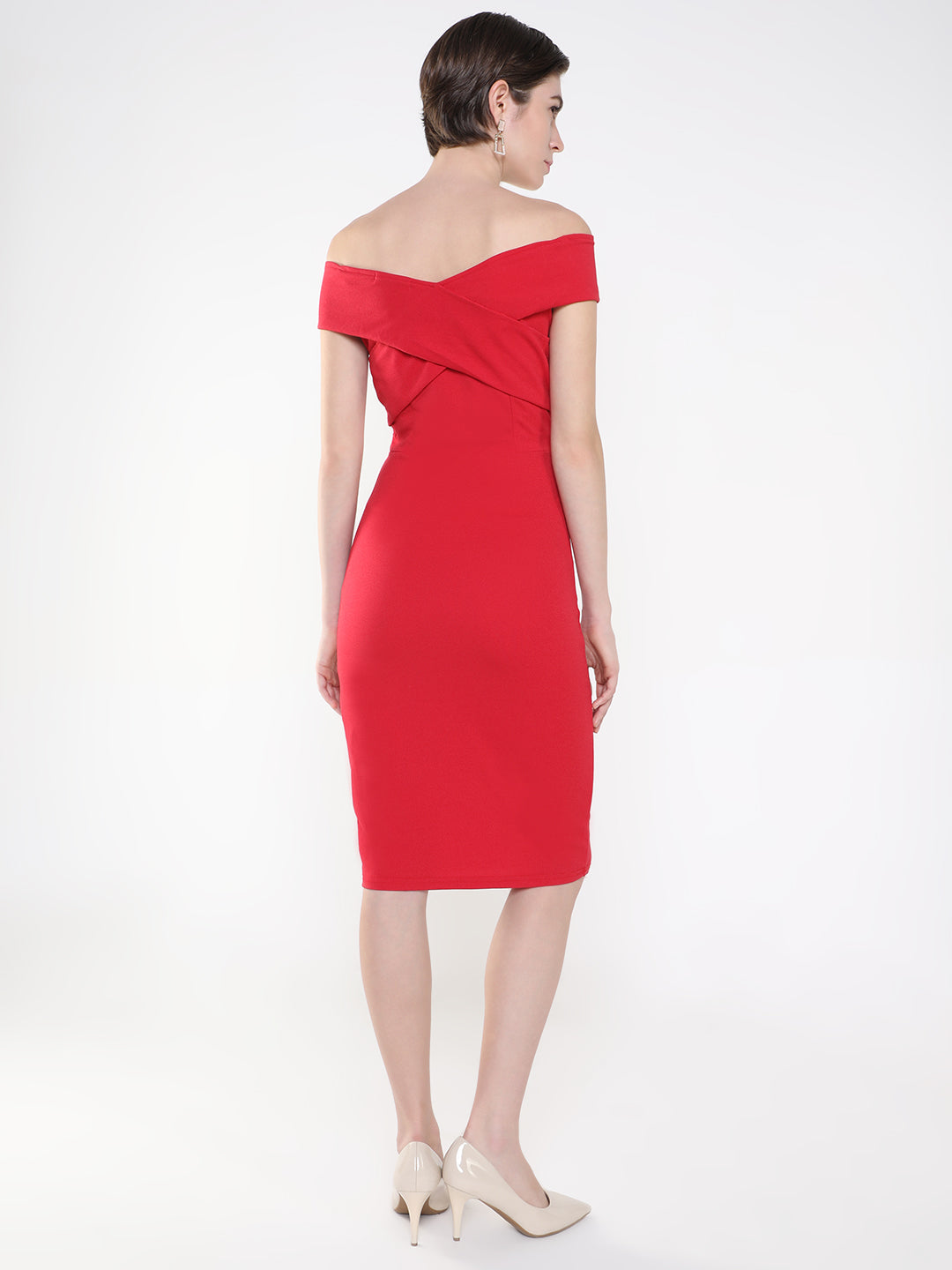 Women's Red Off-Shoulder Bodycon Dress