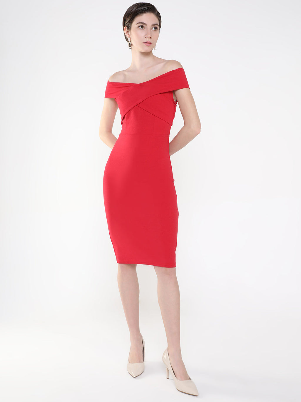 Women's Red Off-Shoulder Bodycon Dress