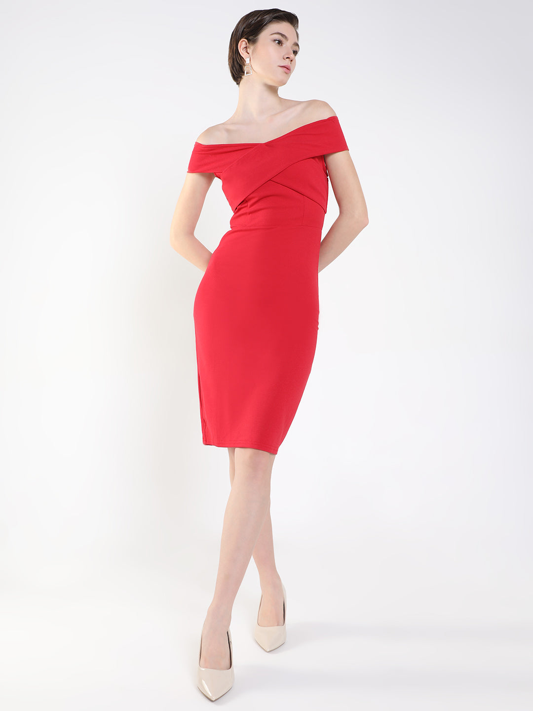 Women's Red Off-Shoulder Bodycon Dress