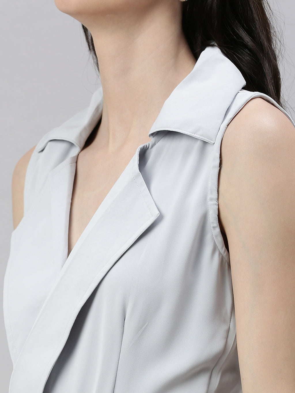 Women's Grey Shawl Neck Basic Jumpsuit