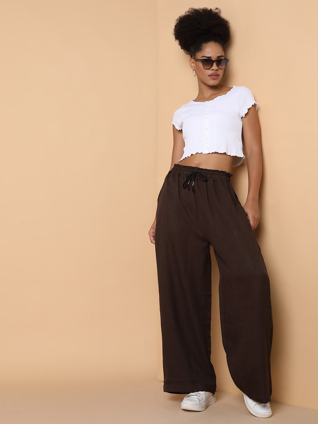 Women's Brown Comfort Slim Fit Parallel Trousers