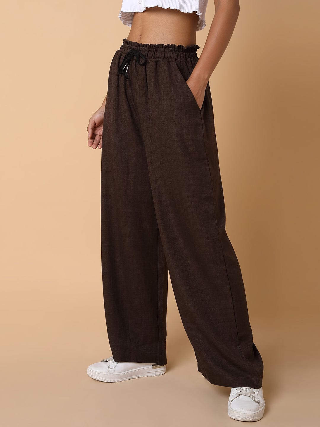 Women's Brown Comfort Slim Fit Parallel Trousers