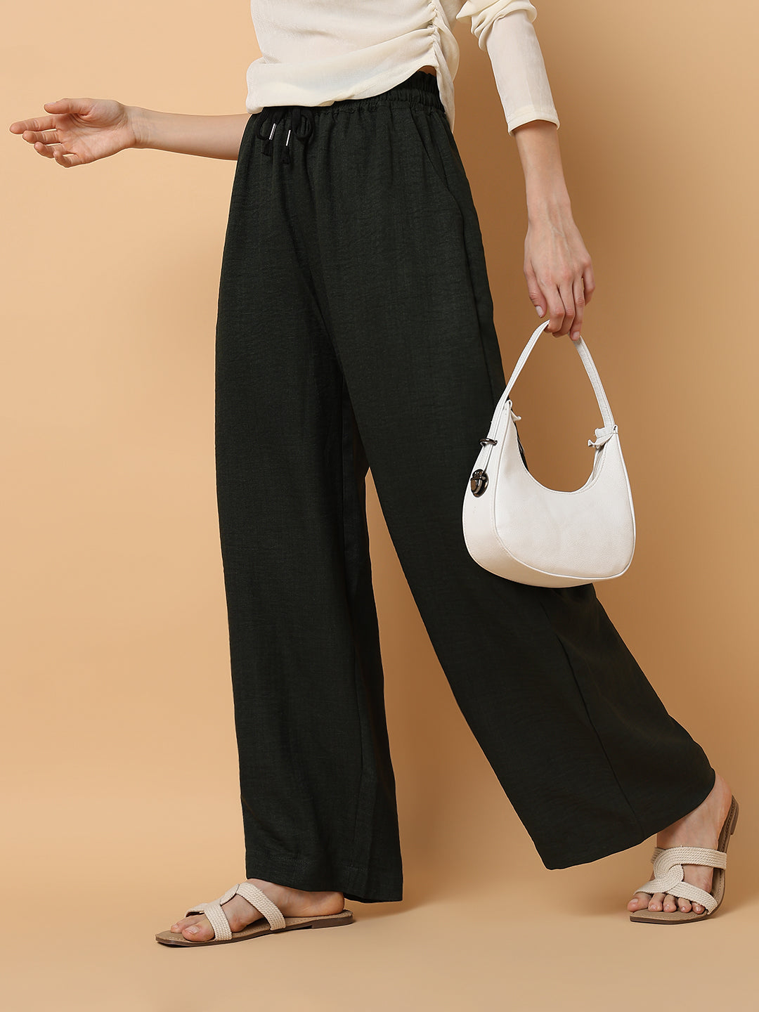 Women's Green Comfort Slim Fit Trousers