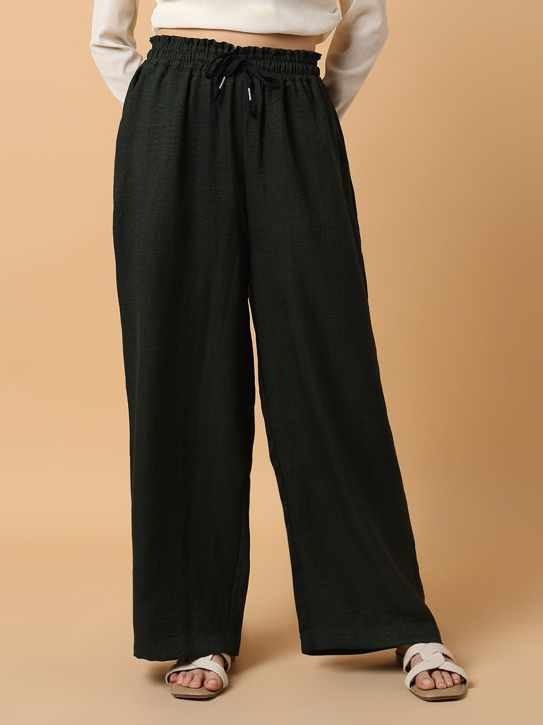 Women's Green Comfort Slim Fit Trousers