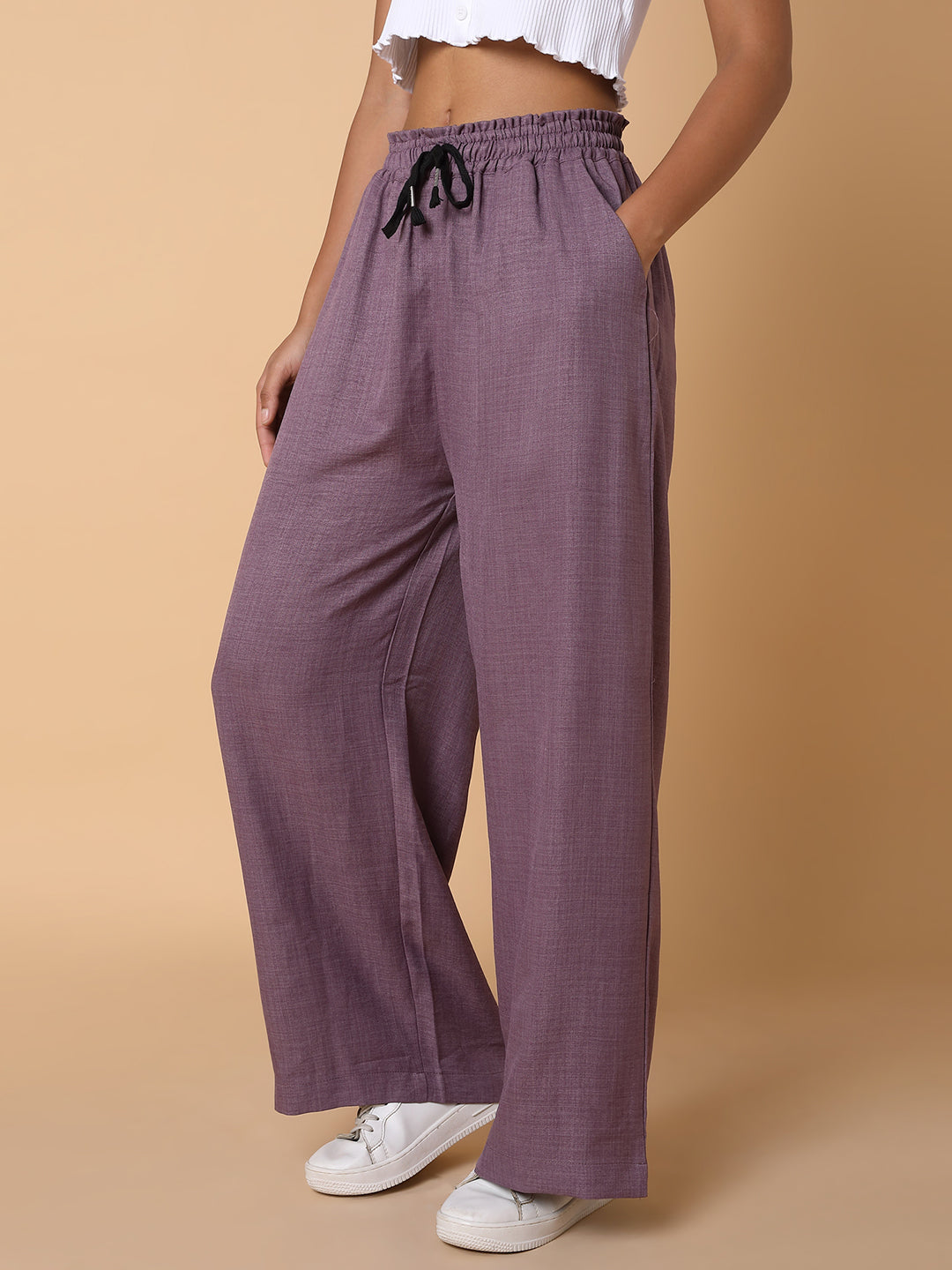 Women's Lavender Comfort Loose Fit Trousers