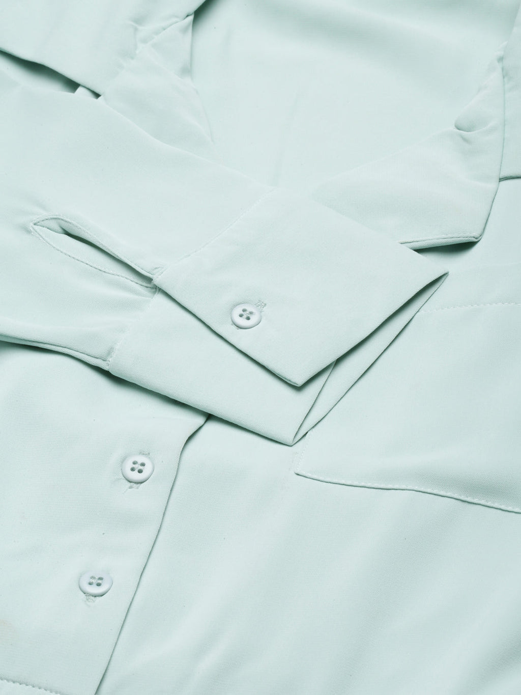 Women's Sea Green Spread Collar Blouson Crop Top