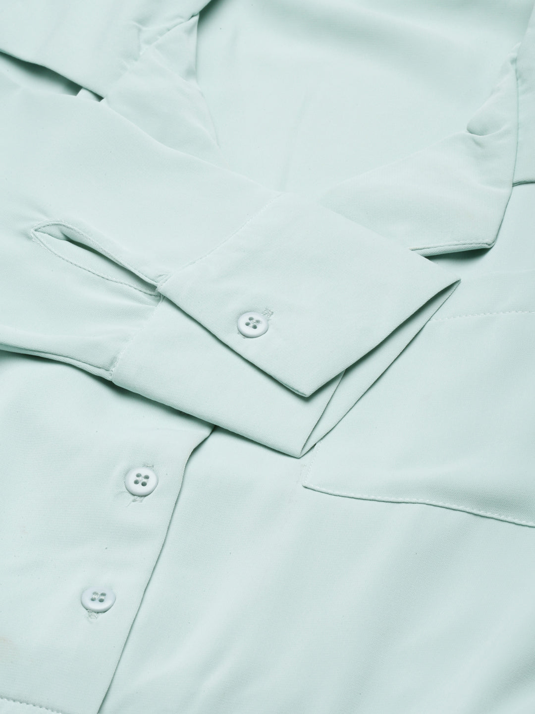 Women's Sea Green Spread Collar Blouson Crop Top