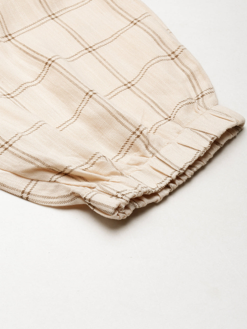 Women's Cream Checked Relaxed Flared High-Rise Culottes