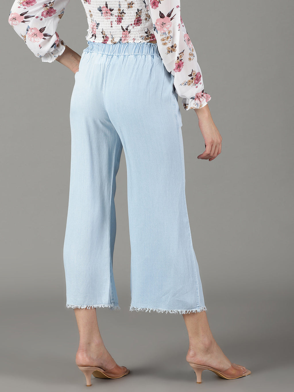 Women's Blue Relaxed Straight Fit High-Rise Denim Culottes