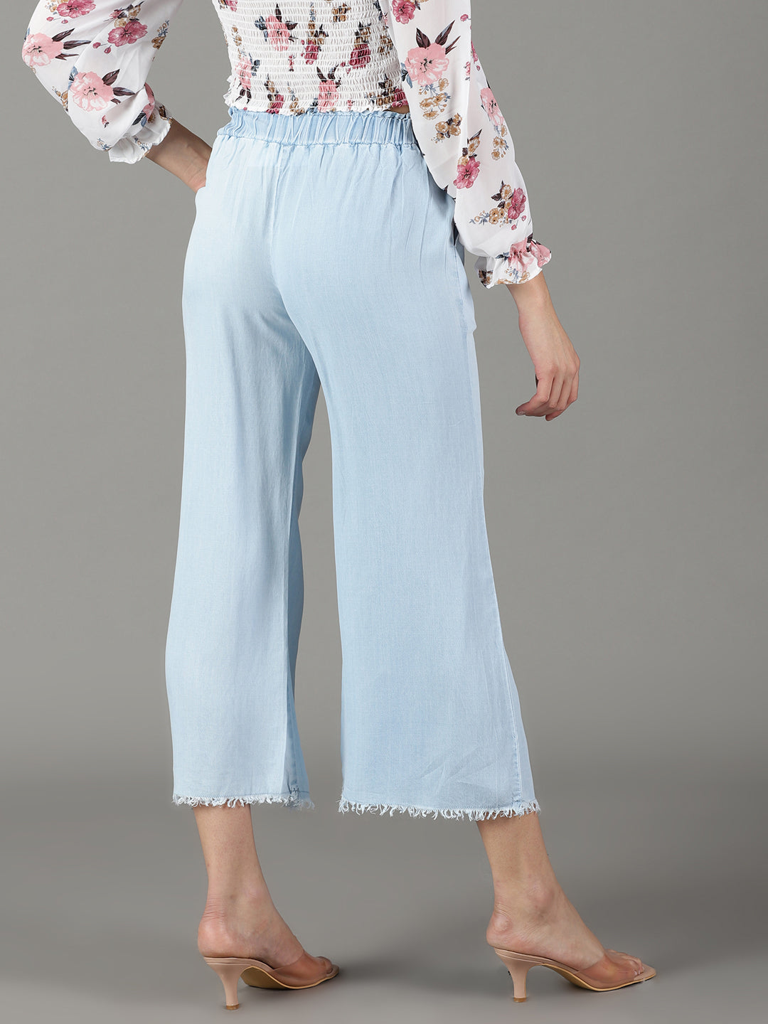Women's Blue Relaxed Straight Fit High-Rise Denim Culottes