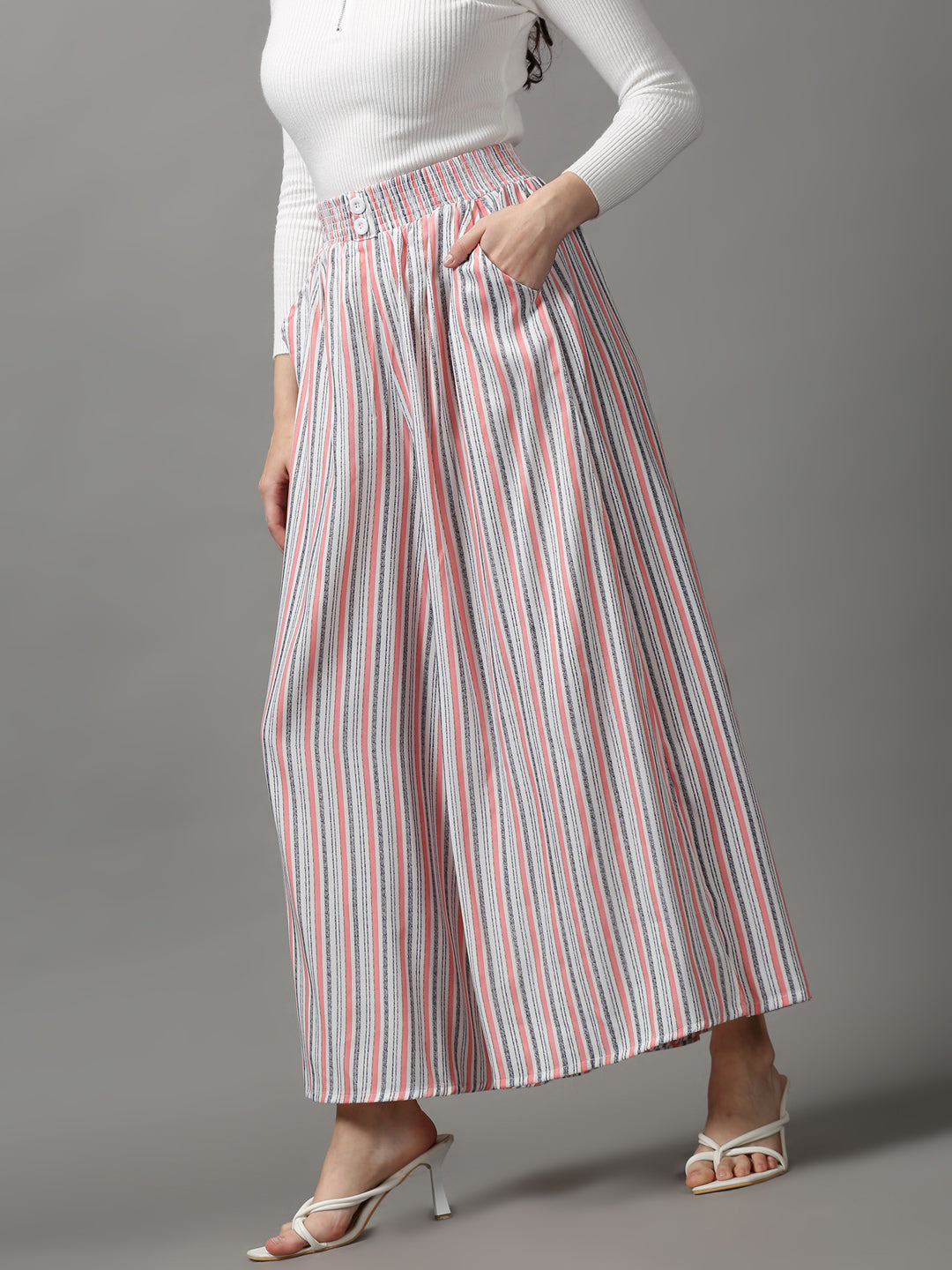 Women's Multi Striped Flared Culottes Trouser