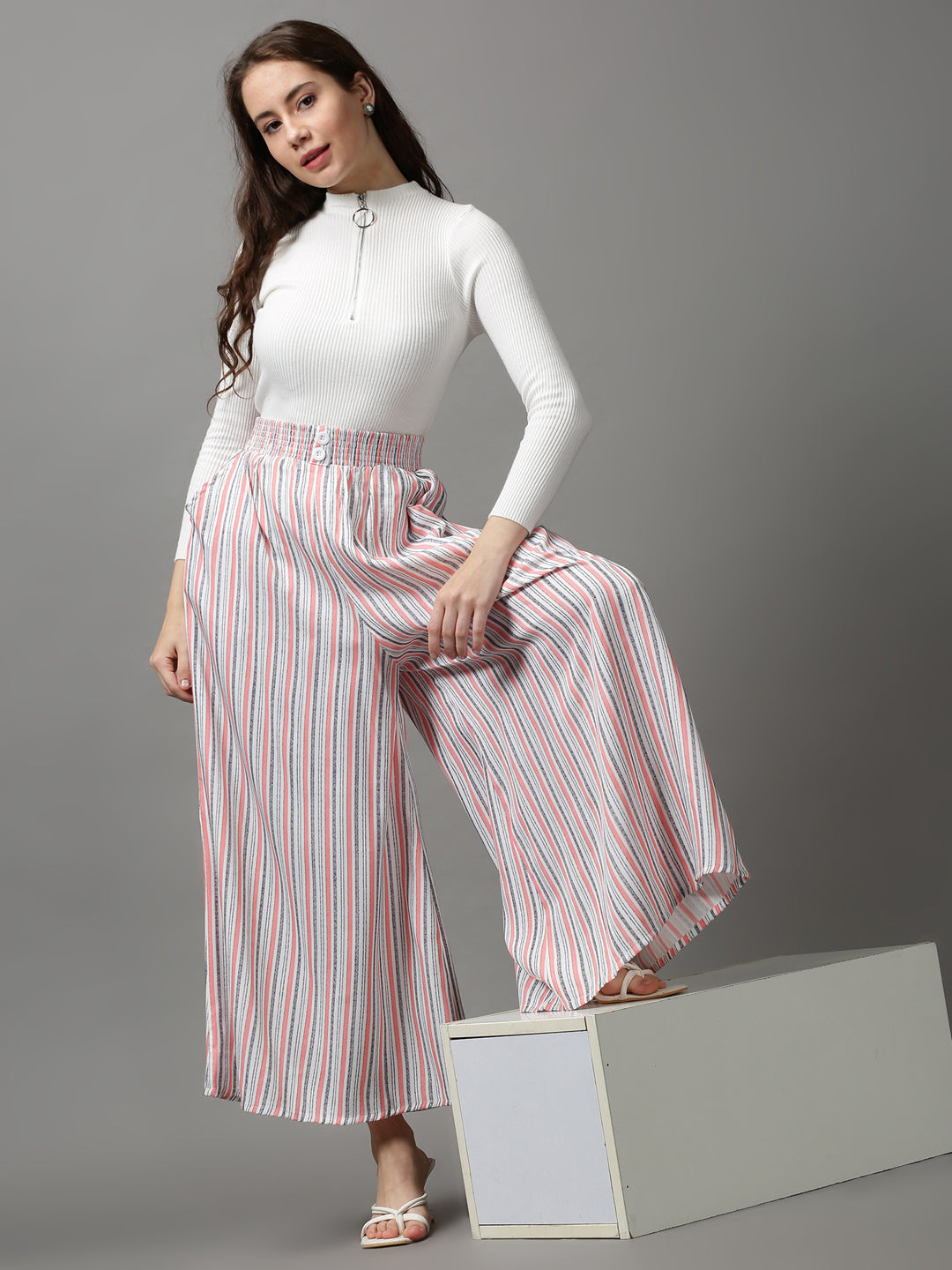 Women's Multi Striped Flared Culottes Trouser