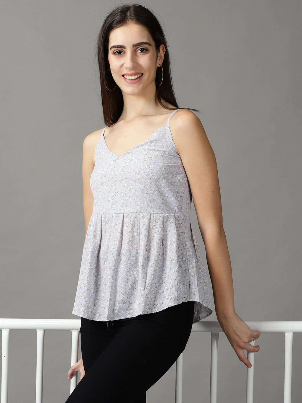 Women's Blue Floral Printed Georgette Top