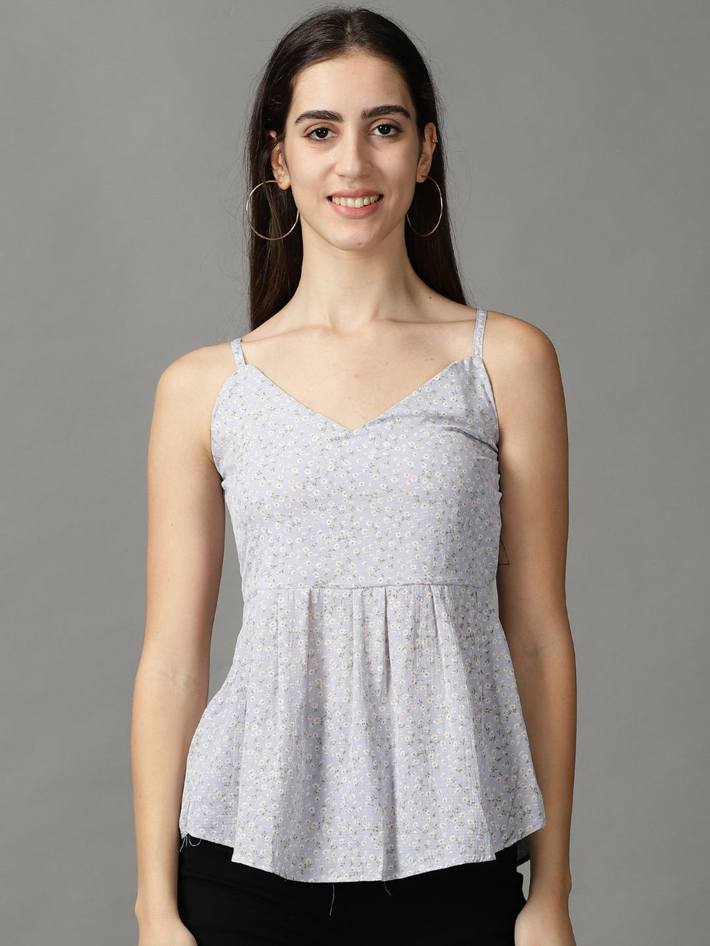 Women's Blue Floral Printed Georgette Top