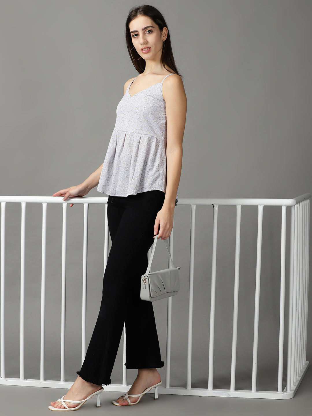 Women's Blue Floral Printed Georgette Top